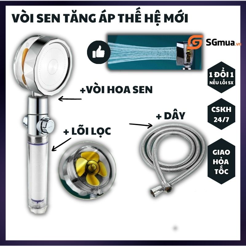 Vòi sen tăng áp thế hệ mới (hàng full box, gồm vòi sen &amp; lõi lọc &amp; dây)