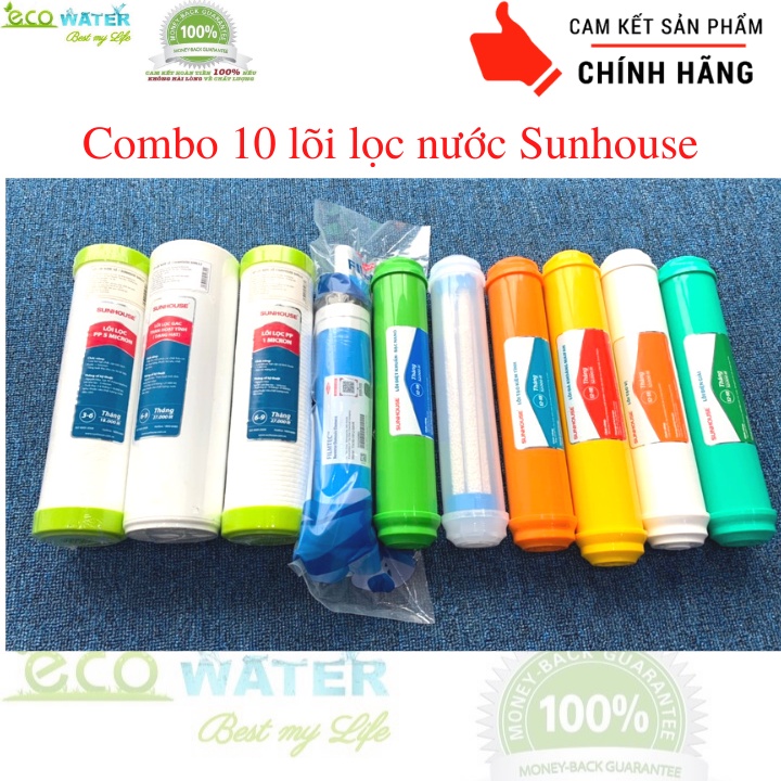 Bộ 10 lõi lọc nước sunhouse 1 2 3 4 5 6 7 8 9 10 chính hãng Sunhouse - Tặng kèm cút T, cút góc và dây phi 6 máy lọc nước