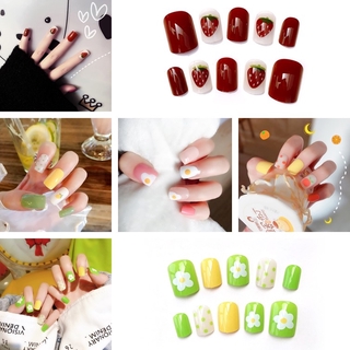 Set 24 Móng Tay Giả Phối Họa Tiết Da Báo / Cherry / Màu Cà Phê Độc Đáo