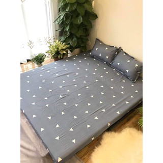 Bộ ga gối poly 1m5 - 1 drap 2 vỏ gối nằm rẻ nhất sài gòn mẫu tam giác xám