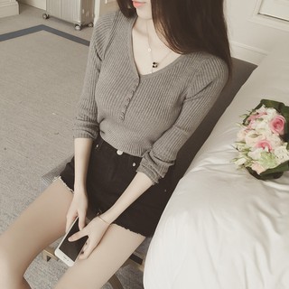 Áo len nữ mỏng cổ tim chất tăm dành cho mùa thu dáng đơn giản, dễ phối đồ (MS 4)