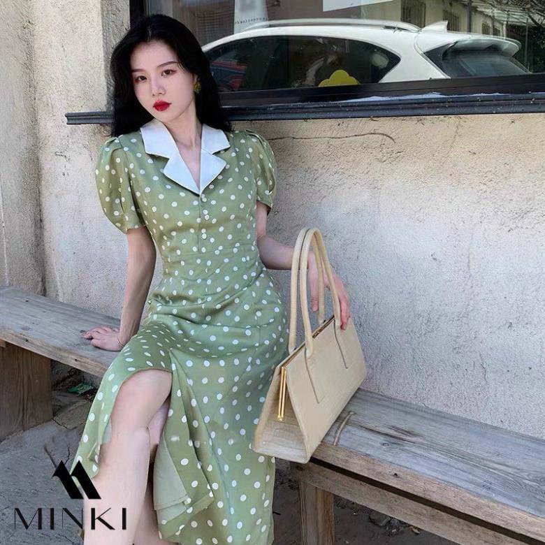 [TTTK] ĐẦM XANH CHẤM BI CỔ ĐIỂN - CHẤT LIỆU CAO CẤP - MÀU XANH BƠ CHẤM BI | BigBuy360 - bigbuy360.vn