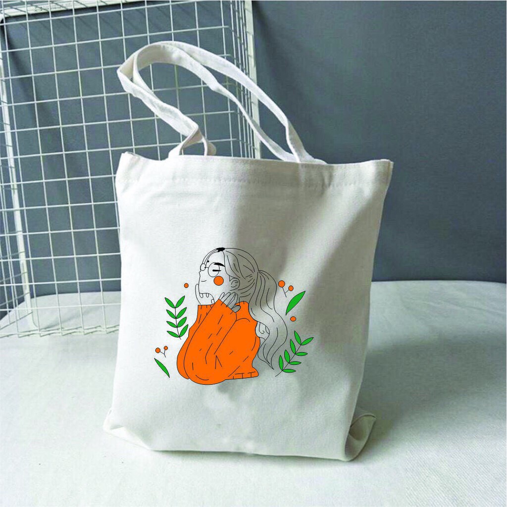 [Quà xịn] Túi tote vải canvas mềm in hình cô gái áo cam siêu hót