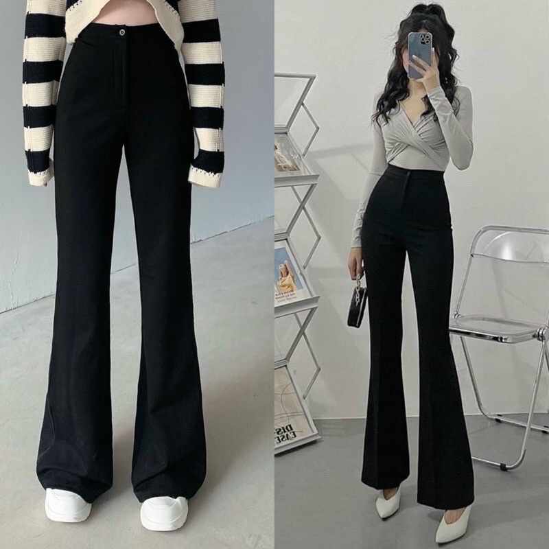 Quần ống loe cạp cao 1 cúc hack dáng chân dài phong cách hiện đại