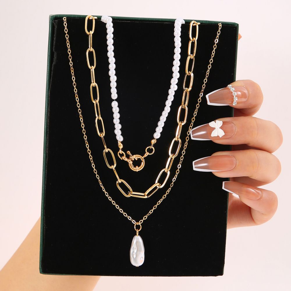 IF ME Vòng cổ Nhiều Lớp Mặt Hình Bướm/Rắn Đính Ngọc Trai Phong Cách Vintage