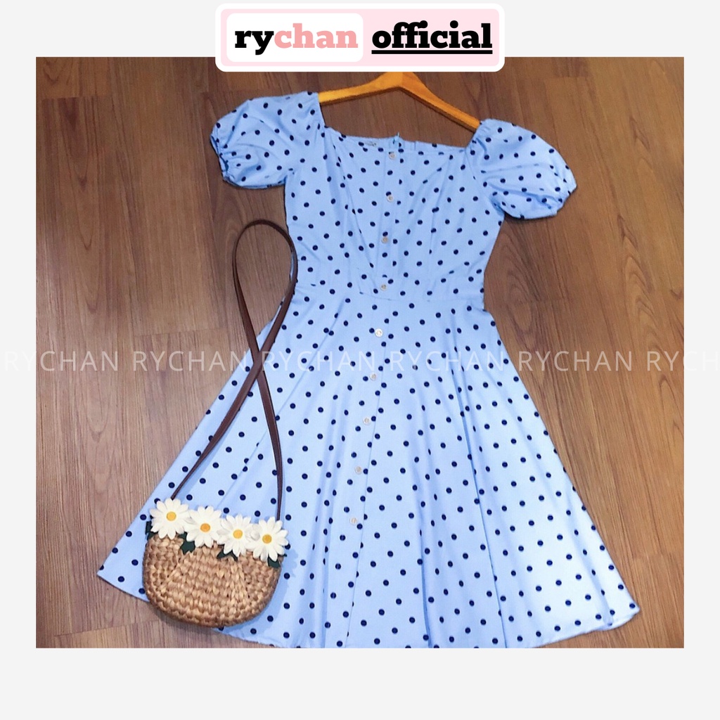 [ẢNH THẬT CUỐI] Đầm Xoè Trễ Vai Chấm Bi Đính Cúc - DX088
