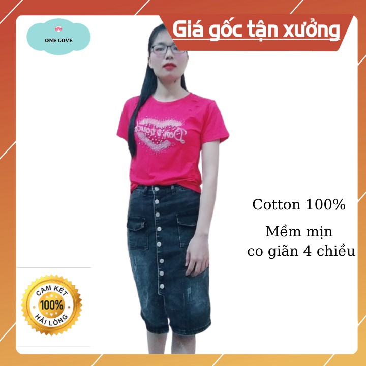 Áo Thun Nữ Kiểu Rách Nhẹ Đính Đá Quyến Rũ Và Cá Tính Chất Cotton 100% Thoáng Mát