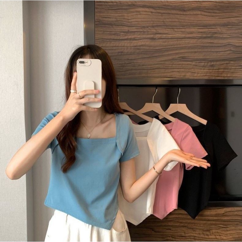 Áo Croptop Tay Ngắn Cổ Vuông Chéo Tà Vạt Nhọn,Áo Croptop Cổ Vuông Đắp Cánh Bước Cực Xinh Mẫu Mới