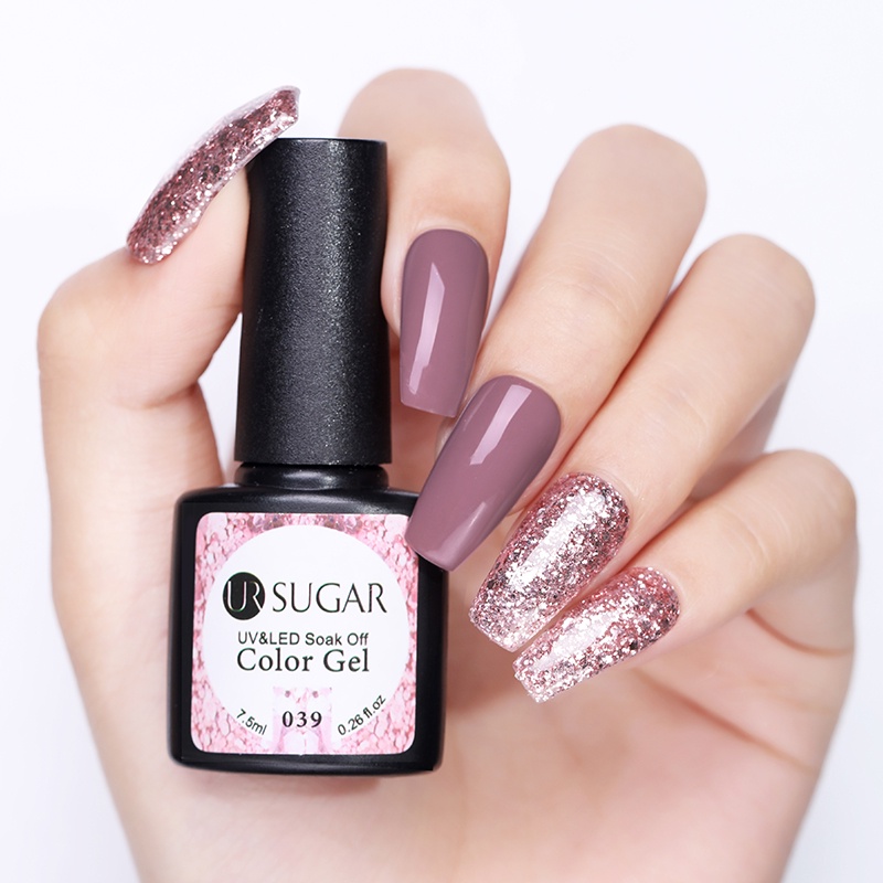Sơn móng tay gel uv UR SUGAR phối kim tuyến lấp lánh đầy màu sắc 7.5ml