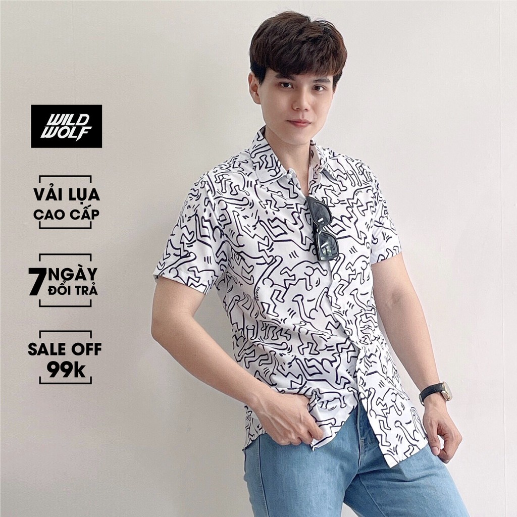 Áo sơ mi nam vải lụa cao cấp hot trend họa tiết pop art  - SMTM133 (ảnh thật)