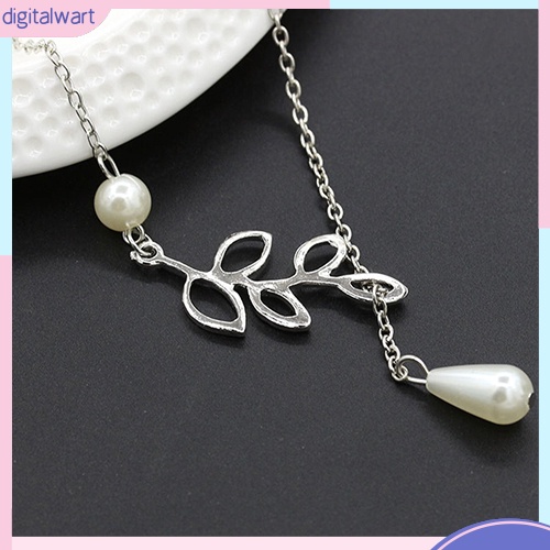 Dây chuyền mặt hình cành lá phối ngọc trai nhân tạo thanh lịch và thời trang cho nữ