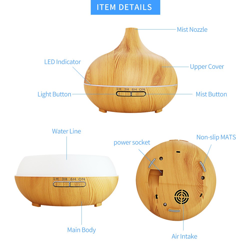  Máy Xông Tinh Dầu Siêu Âm, Phun Sương AROMA DIFFUSER Dung Tích 550ml