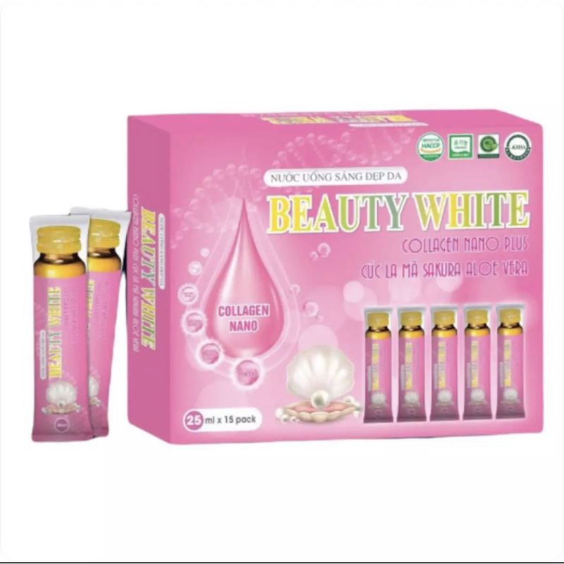 Nước uống sáng đẹp da BEAUTY WHITE COLLAGEN NANO PLUS, CÚC LA MÃ SAKURA ALOE VERA_Hộp 15 gói