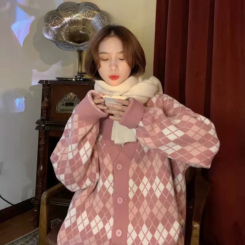 Áo cardigan len Quảng châu họa tiết ziczac caro màu đen trắng phong cách hàn quốc vintage ulzzang AC6 | BigBuy360 - bigbuy360.vn