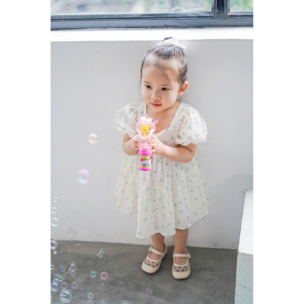 [váy thiết kế] - Floral Dress - váy baby doll vải thô hoa nhí trắng & tím