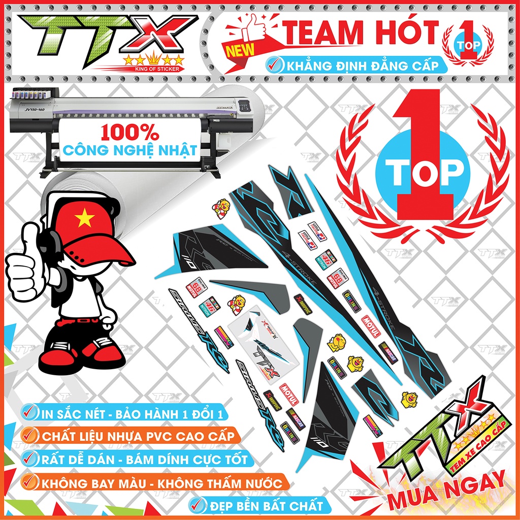 Tem rời sirius rc 110 , Team chế sirius dán xe màu đen chữ xanh siêu đẹp , Shop TTX Tem xe sirius mã