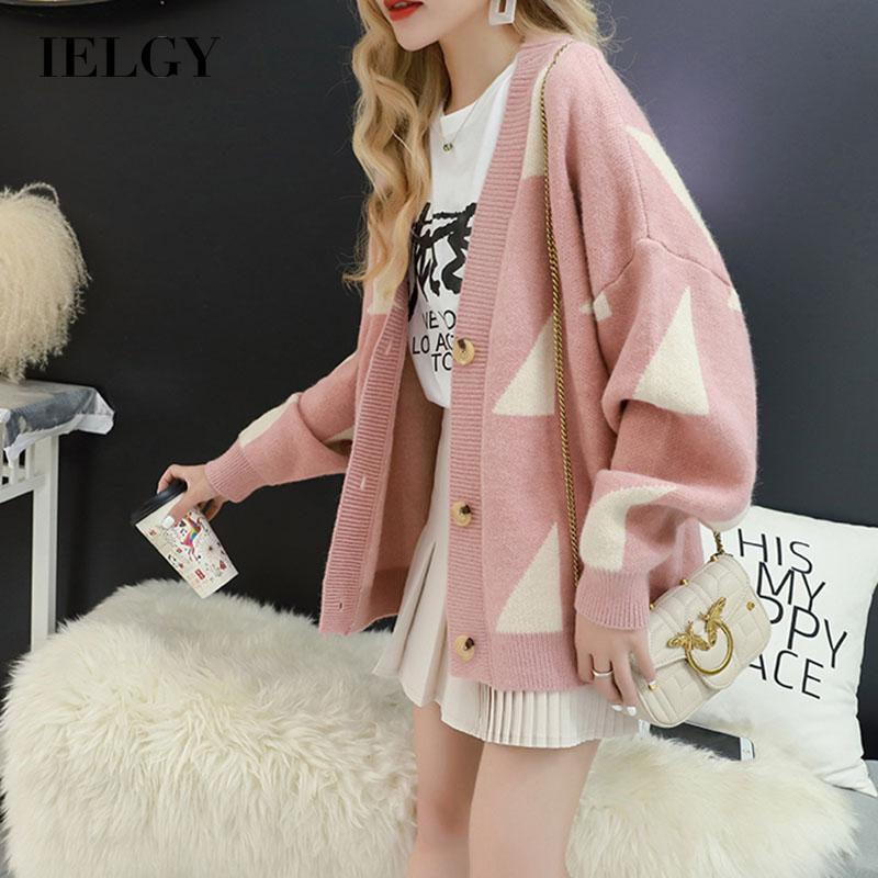 Áo khoác dệt kim IELGY dáng rộng phong cách Hàn Quốc cổ điển nhiều màu thời trang cho nữ