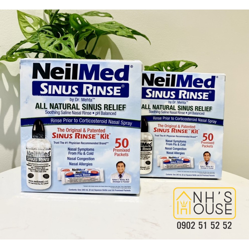 Bộ Dụng Cụ Rửa Mũi Xoang Người Lớn NeilMed Sinus Rinse Kit (1 bình + 50 gói muối)