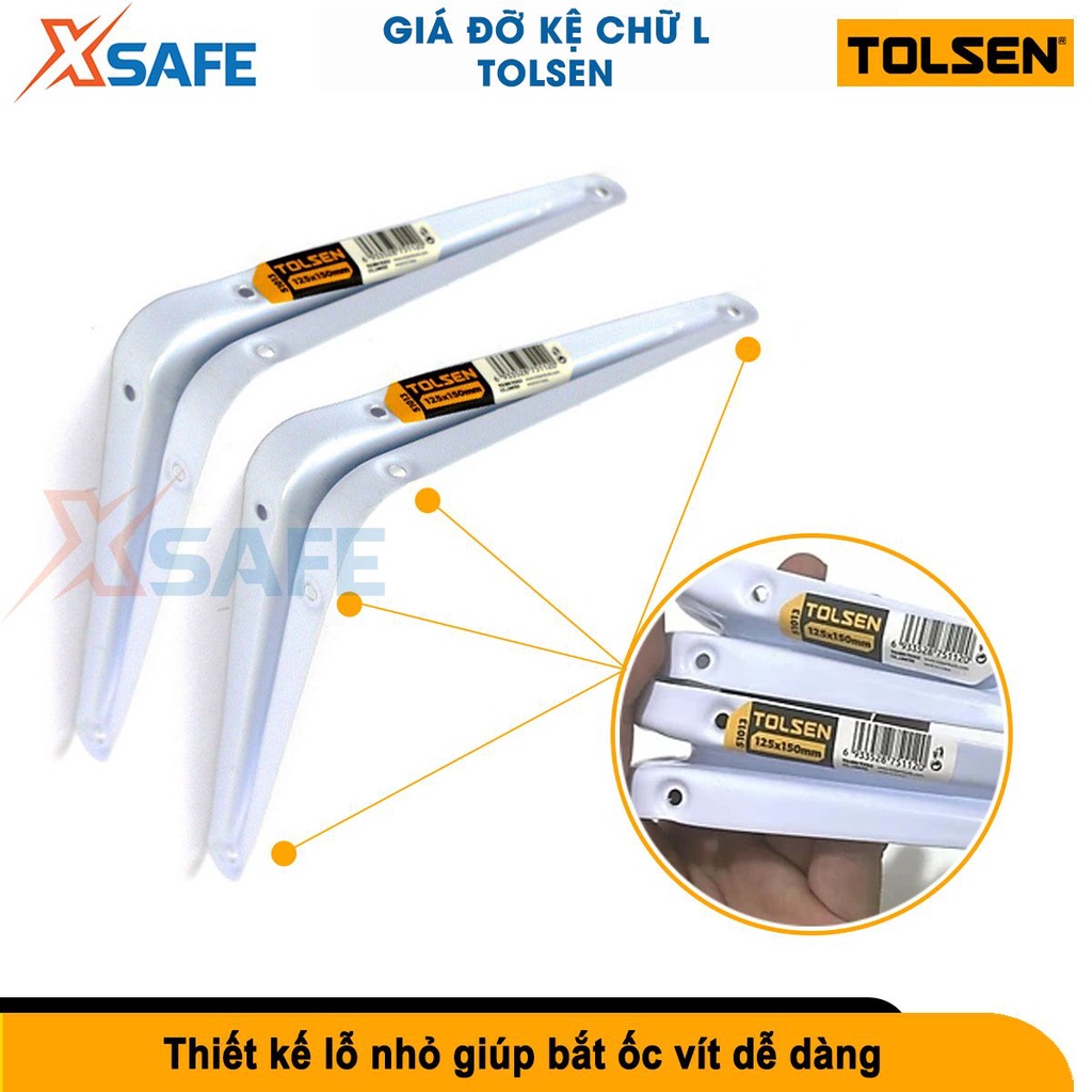 Giá đỡ chữ L Tolsen nhiều kích thước, thép carbon cứng, chắc chắn, thiết kế chữ L kết hợp được nhiều kệ, độ chống đỡ cao