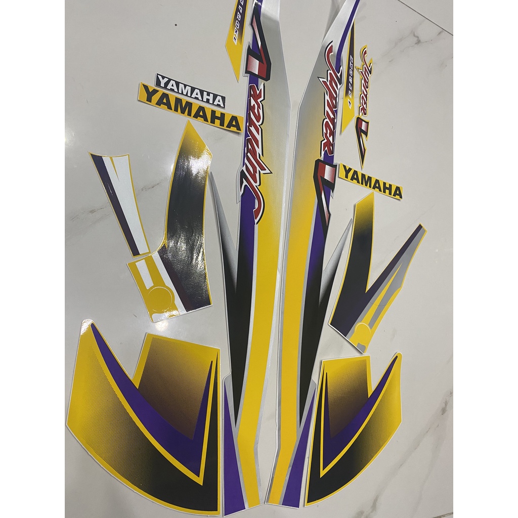 Nguyên bộ tem rời 3 lớp zin thái dán xe máy Yamaha Jupiter V màu vàng bạc