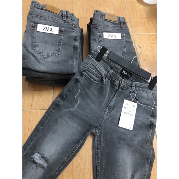 quần jeans skinny za.ra màu xám khói xuất dư