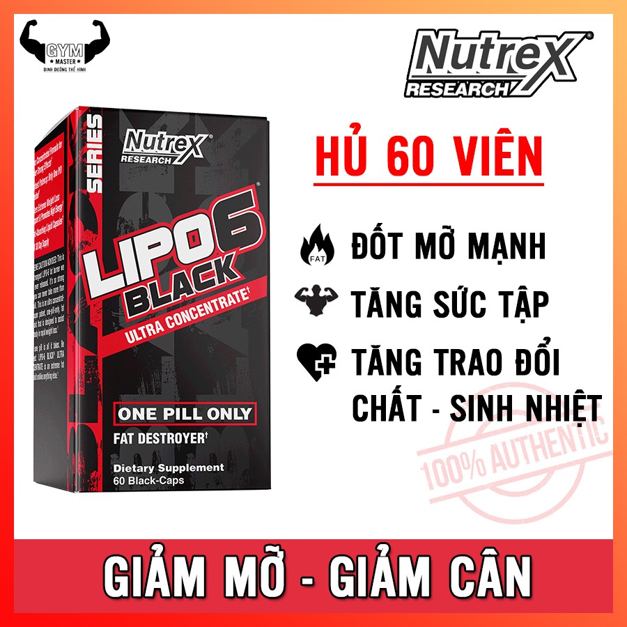 Viên giảm mỡ cấp tốc , giảm cân mạnh mẽ Lipo 6 Black Nutrex 60 viên