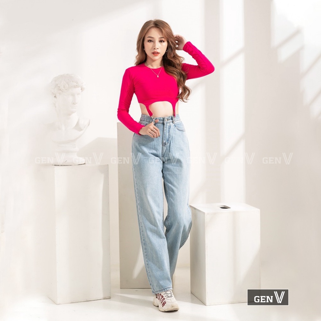Quần Jean Nữ Baggy Ống Rộng Suông Cạp Lưng Cao GenV - Quần Bò Nữ , Jeans Ống Đứng Thời Trang | BigBuy360 - bigbuy360.vn