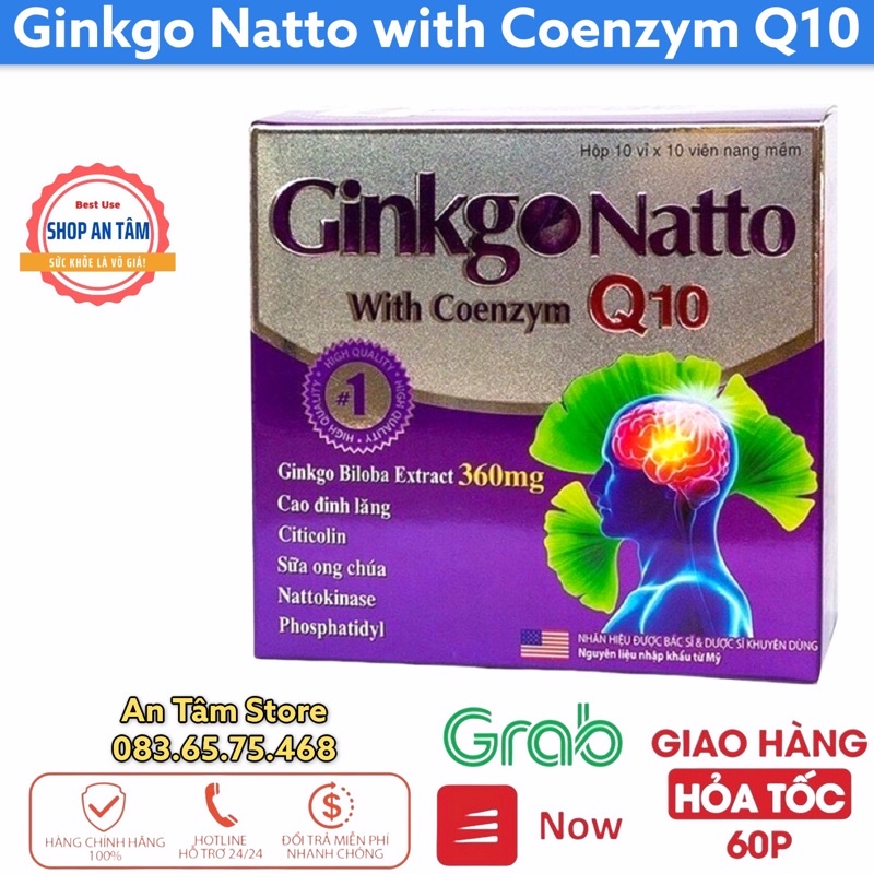 Viên uống bổ não Ginkgo Natto Q10 hộp 100 viên Giúp bổ sung dưỡng chất cho não