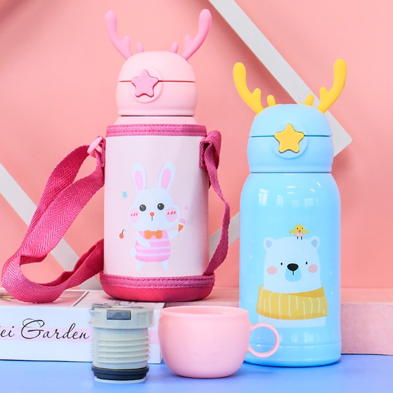 [Mẫu mới] Bình nước giữ nhiệt cao cấp có nắp đậy chất liệu thép không gỉ 316 (có túi đeo)