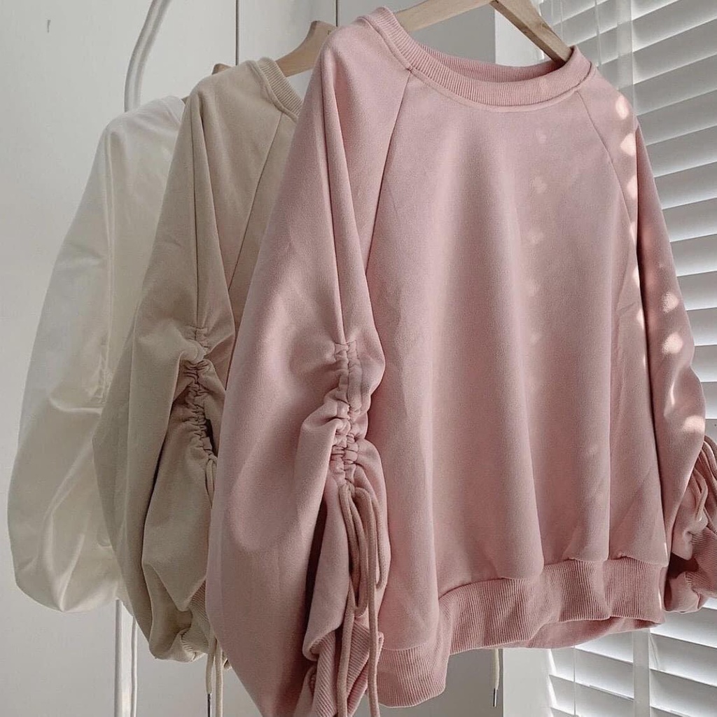 Áo nỉ sweater nữ tay bồng kiểu dây rút ulzzang chất nỉ nhung Quảng Châu [Nhiều màu ]- Áo kiểu nữ Kyubi Shop - ATK033