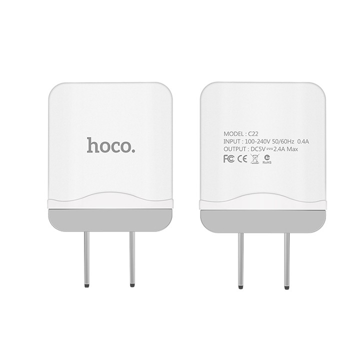 Cóc sạc nhanh Hoco C22 1 cổng USB 2.4A, nhựa ABS, tương thích nhiều thiết bị