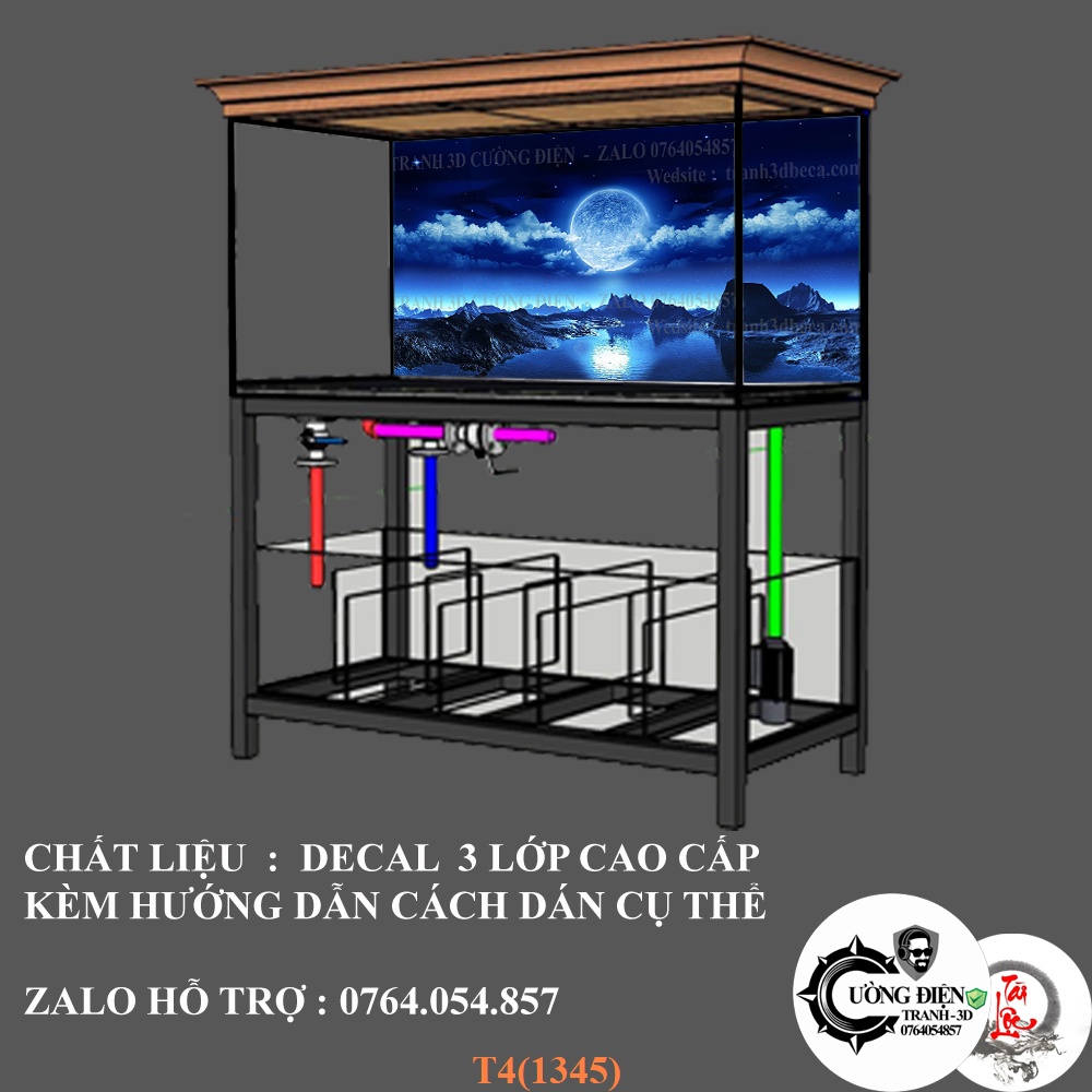 Tranh dán hồ cá 3d , hồ cá rồng , la hán , cá dĩa …