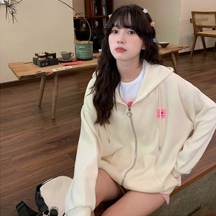 Áo Khoác Hoodie Tay Dài Dáng Rộng Có Khóa Kéo Kiểu Retro Mỹ Thời Trang Mùa Thu Năng Động