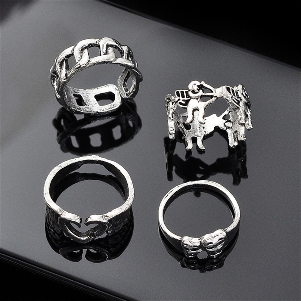 6pcs/set Nepalese Ring Retro Joint Ring Creative Heart Butterfly Ancient Silver Joint Ring Fashion Accessories Jewelry