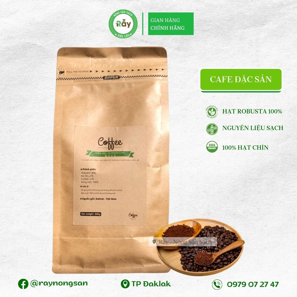 Cà phê Robusta Rẫy cao cấp từ hạt cafe chín 100%, đặc sản chế biến ướt, hậu vị ngọt
