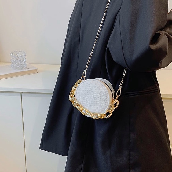 Túi xách tròn dây xích cao cấp túi đeo chéo mini da rắn túi đựng son