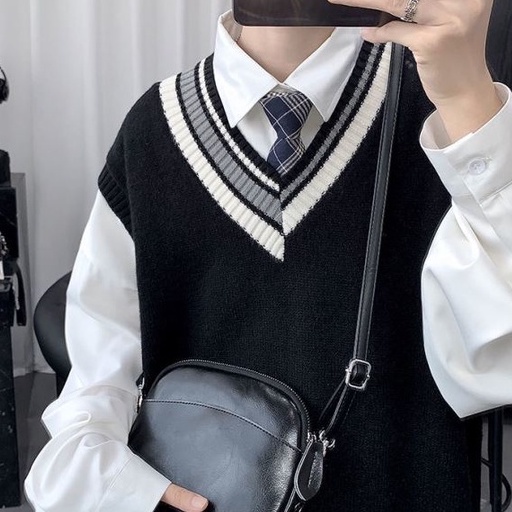 Áo sweater dệt kim cổ V không tay thời trang Hàn Quốc nam tính