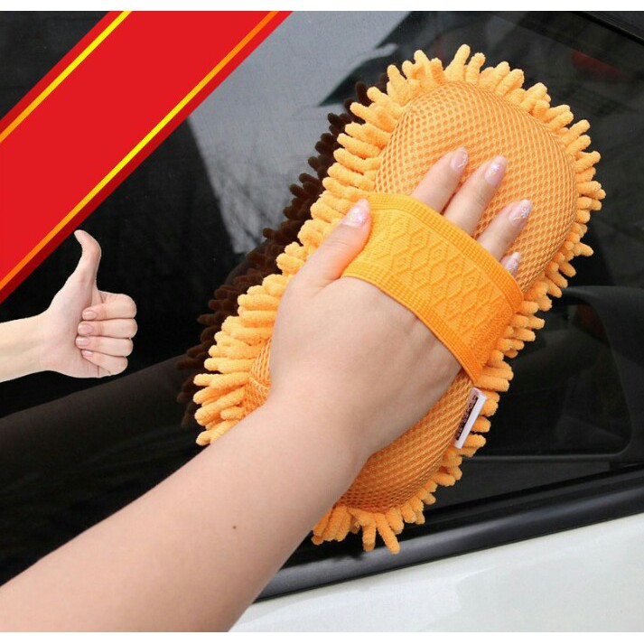 Găng tay rửa xe ô tô chất liệu bọt biển sợi vải Microfiber to và dày