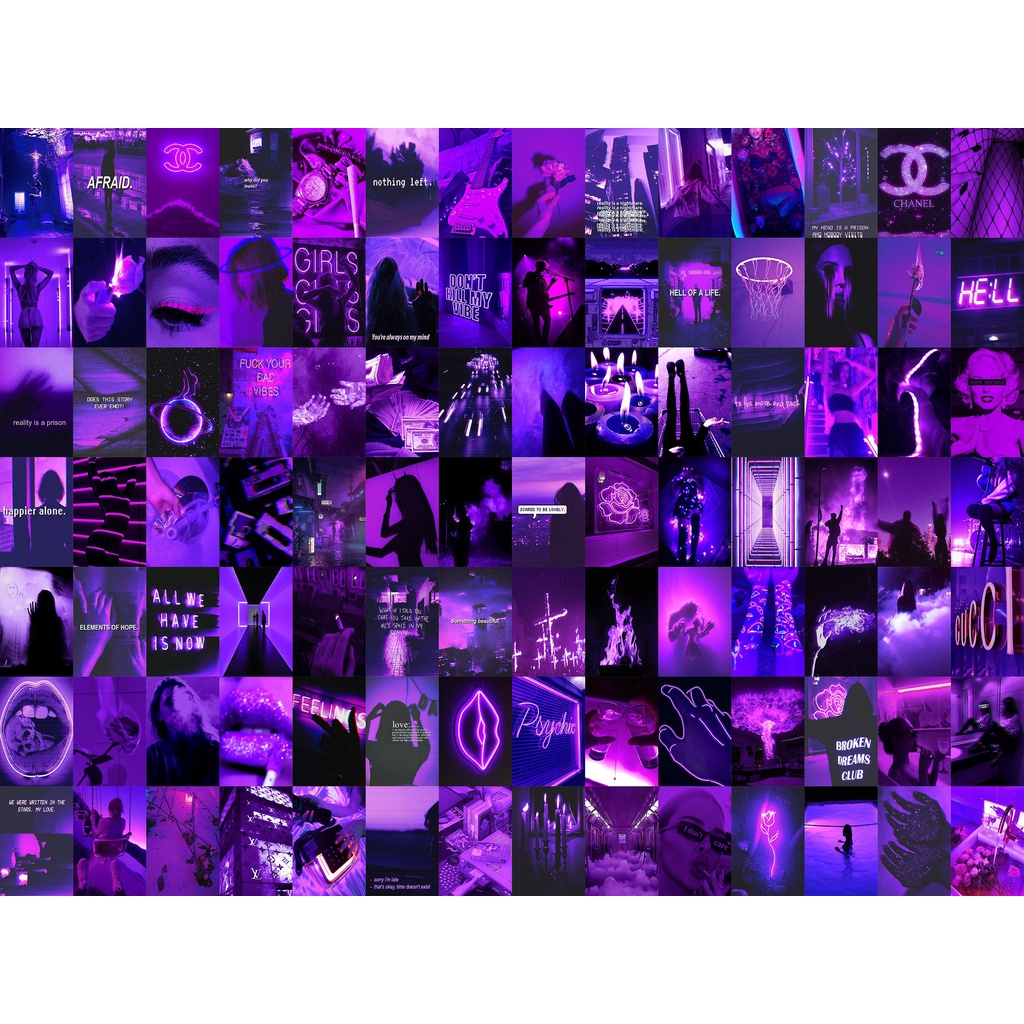 Combo 16 tấm Wall Collage dán tường - theme Tím Neon - Dark Purple