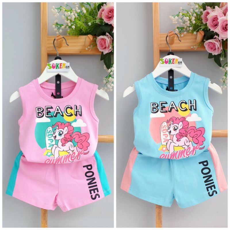 Đồ bộ thun Bé Gái ngựa Pony quần thun áo thun sát nách Pony cho bé gái mềm mát size 2-8