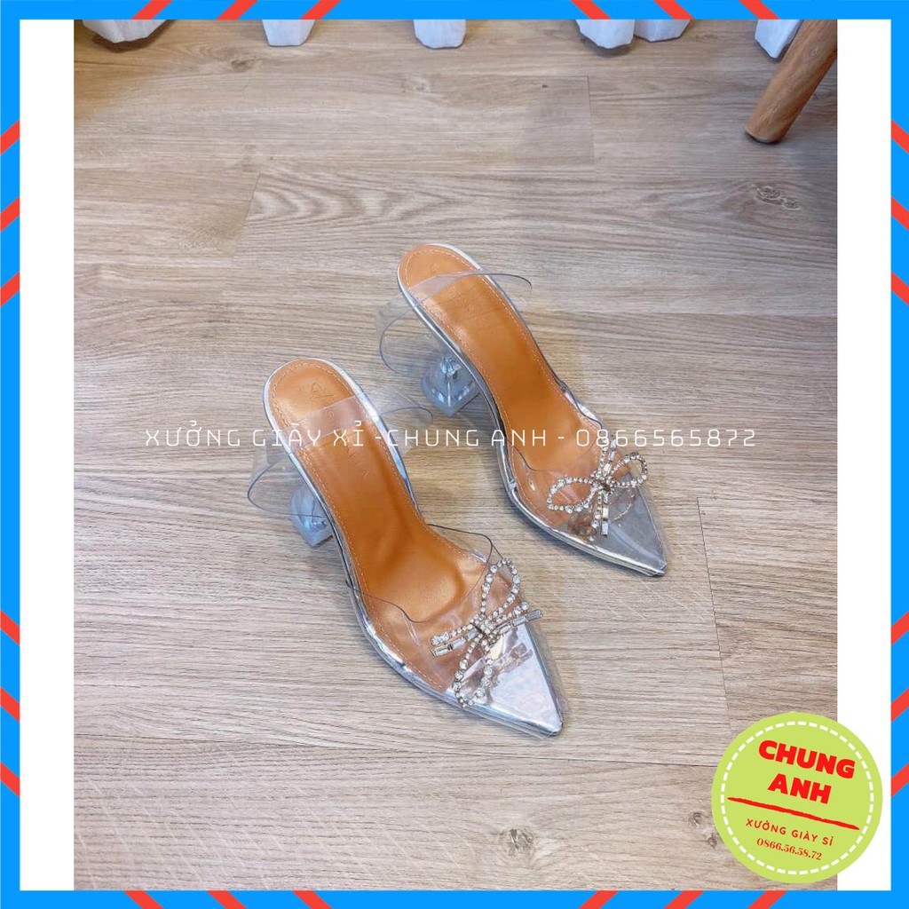 Giày cao gót 💥FREESHIP💥 guốc cao gót nữ quai trong đính đá sang chảnh gót nhọn 9 phân