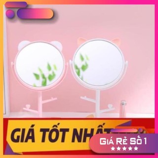Gương Tròn Tai Mèo Trang Điểm Có Chỗ Để Trang Sức