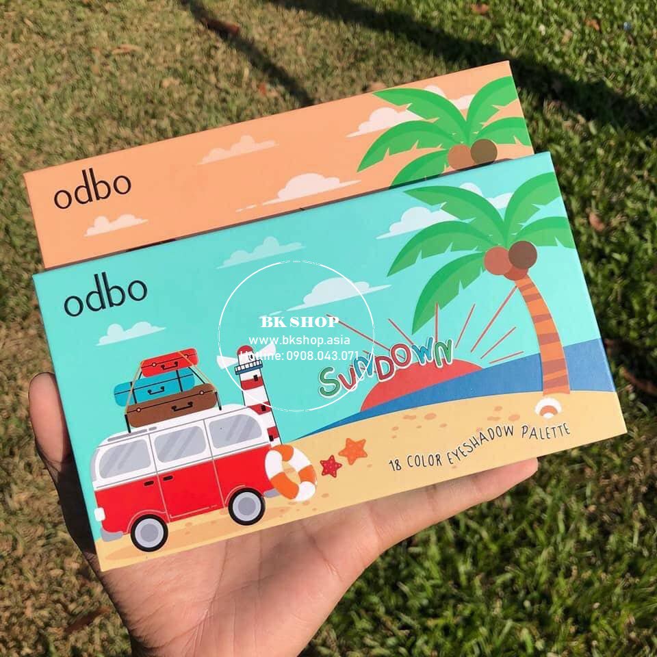 [ An Toàn ] Bảng Phấn Mắt Odbo Sundown OD243 Gồm 18 Ô Màu Lì và Ánh Nhũ