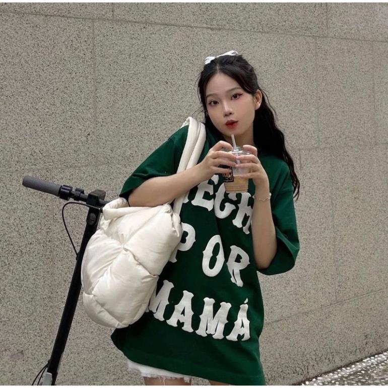 Áo thun xanh lá form unisex rộng in chữ Hecho Por Mama, Áo đôi hot nhất năm nay cho các cặp đôi