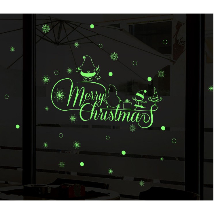 Decal trang trí Chữ Merry Christmas trong đêm - Dạ Quang