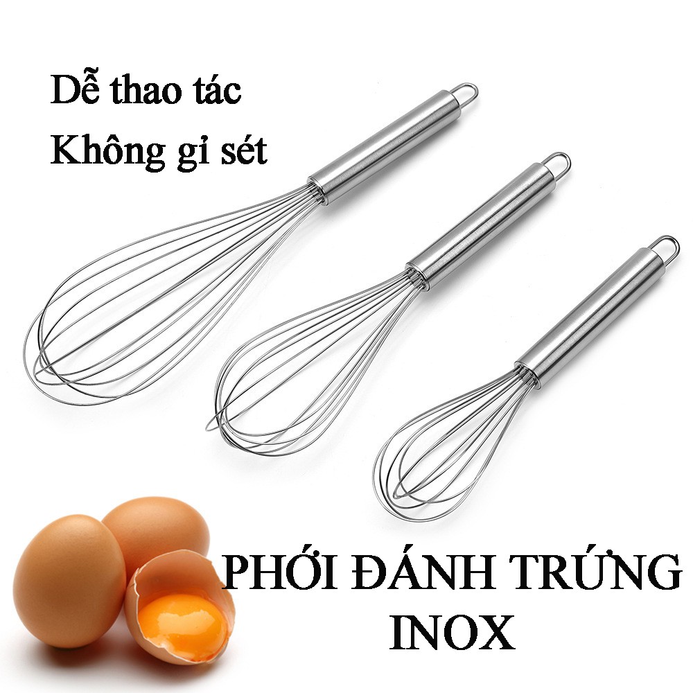 Dụng cụ đánh trứng cầm tay, Cây phới lồng tròn đánh trứng, khuấy trộn bột, đánh bông kem bơ bằng thép không gỉ inox