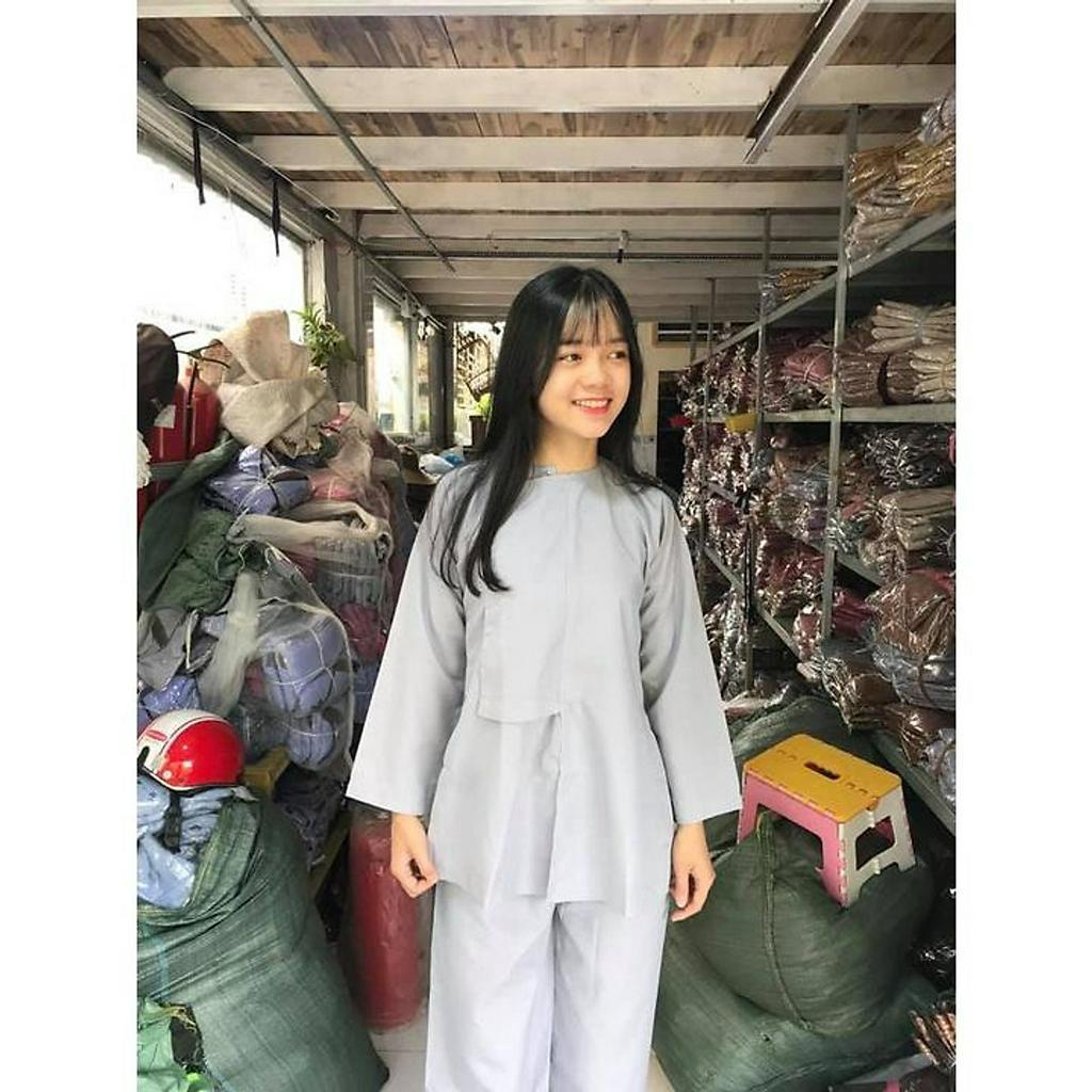 Đồ Lam Đi Chùa - Bộ VẠT HÒ Nút Bấm Áo Tay Dài Vải Kate Truyền Thống Dành Cho Phật Tử - AL063