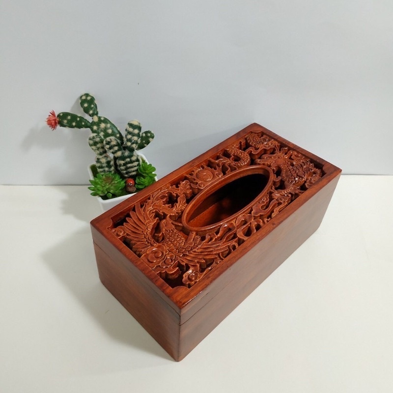 Hộp đựng giấy long phụng gỗ hương tinh tế