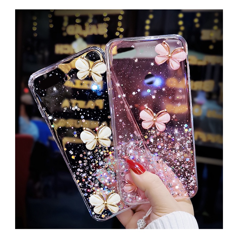 Ốp Điện Thoại Mềm Trong Suốt Hình Bướm Kim Tuyến Cho Oppo A15 A35 A15S A16 A52 A72 A92 A54 F7 A7 A5S A9 RENO 6 RealmeC15 C12