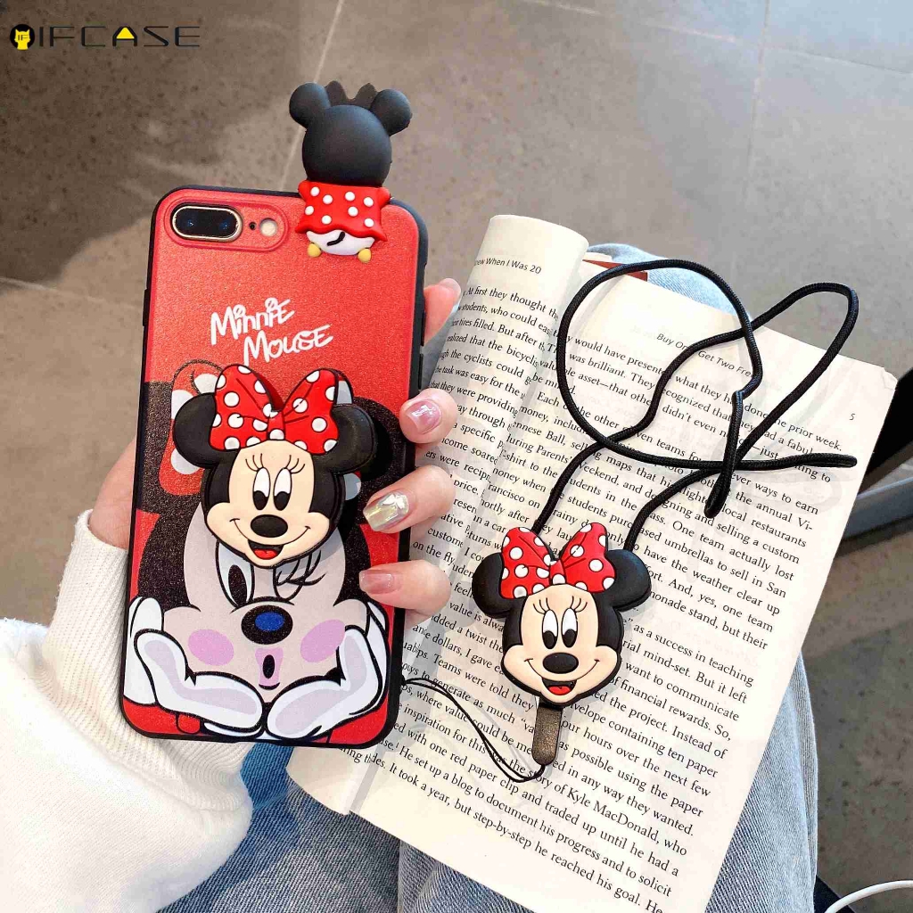 Ốp Điện Thoại TPU Mềm Có Chân Đứng Và Dây Treo Hoạt Hình Mickey Minnie Cho iPhone 11 Pro Max XS Max XR X 7 8 6 6s Plus